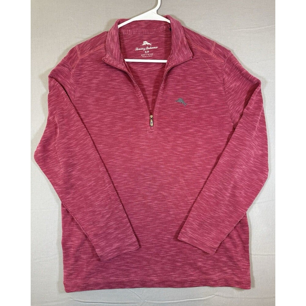 Men's Tommy Bahama Heather Red Quarter Zip Long Sleeve Size Small